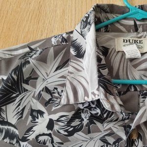DUKE Mens Black Gray Short Sleeve Shirt Sz M tropical caribbean EUC